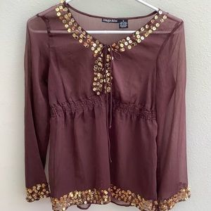 Magazine red violet silk blouse Lon sleeve size S